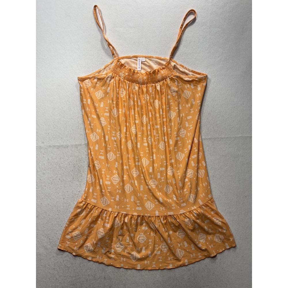 Joyspun Gown Womens 2X Orange Tribal Geometric Print Ruffle Hem Chemise Sleep